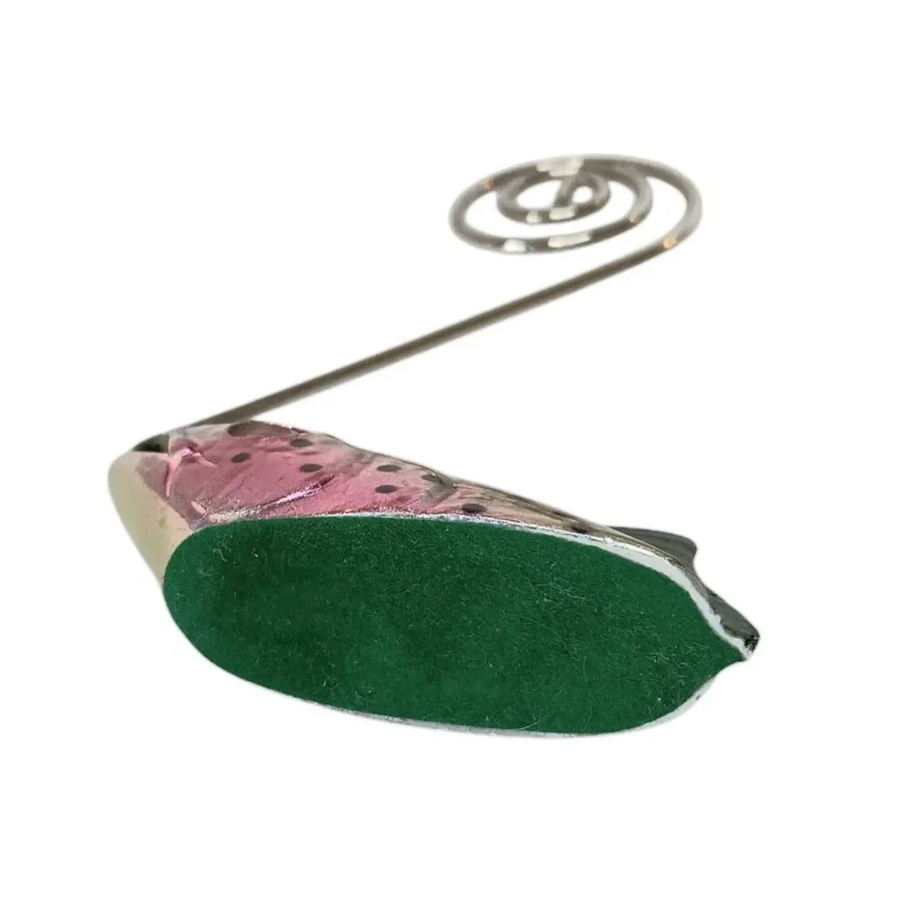 Fish Rainbow Trout Photo Holder Green Pink Silver Swirl Metal Holder 2